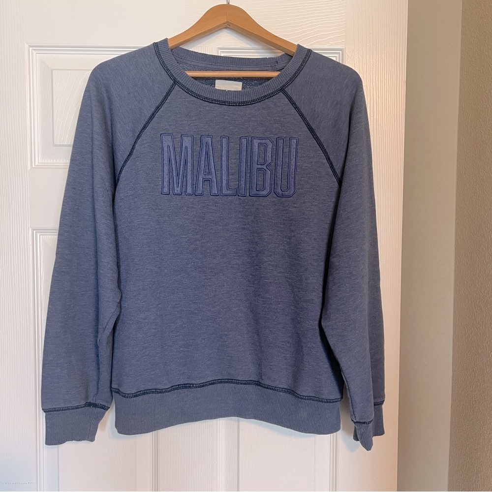Vintage American Eagle Malibu Sweatshirt Sz Large Denim Blue Fleece R9